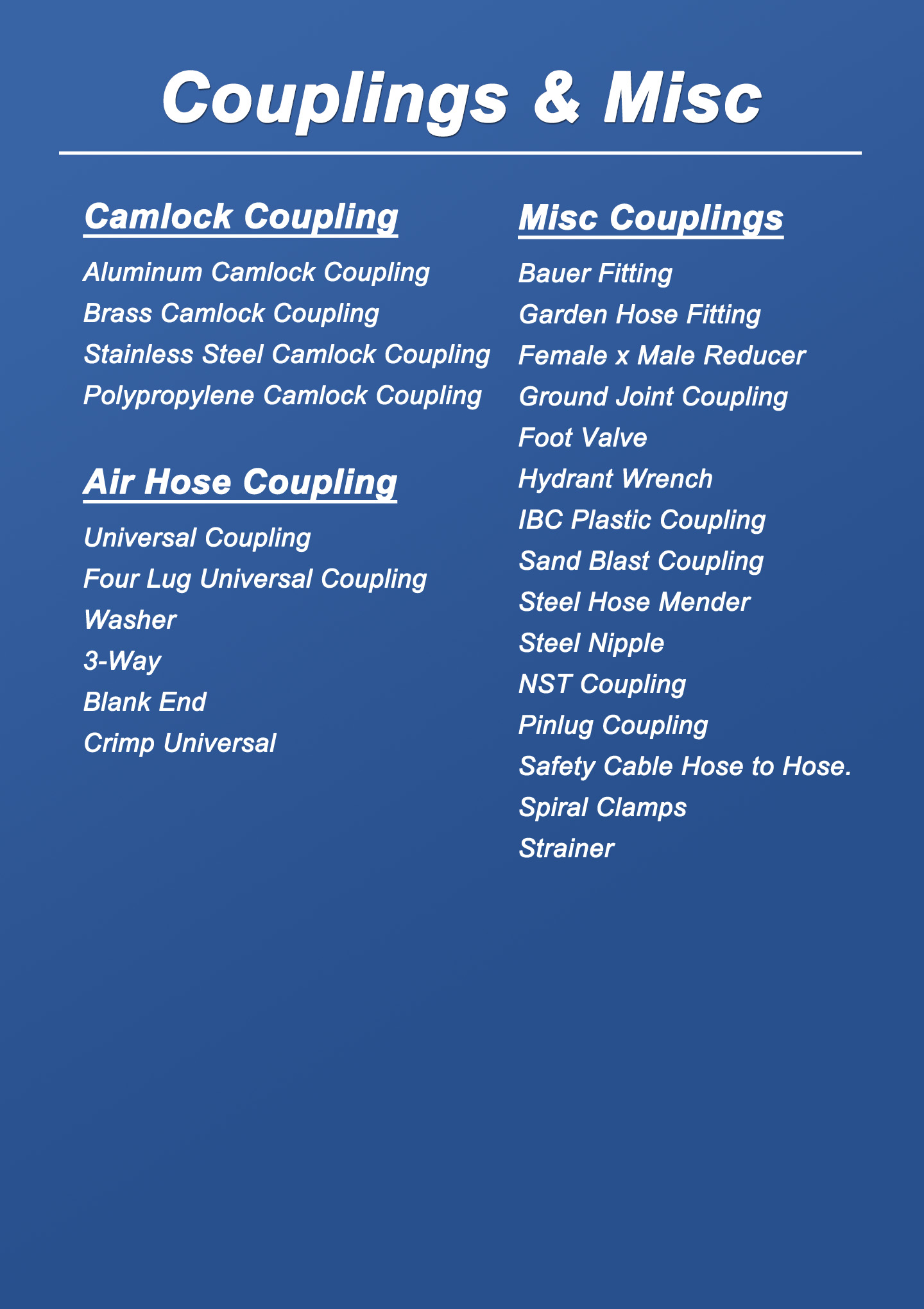 Couplings & Misc - LUCOHOSE